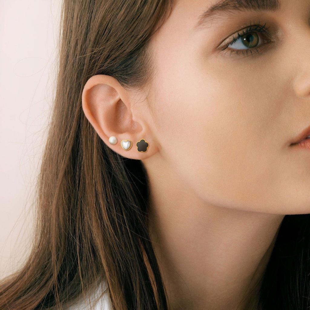 Three-piece Set of Stud Earrings for Women,Stainless Steel Imitation Pearl Heart Shape Flowers Earrings, Geometric Jewelry Gifts