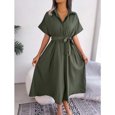 Summer Fashion Loose Women Shirt Dress Casual Elegant Lapel Loose Midi A-line Party Dresses Office Lace-up Lace-up Single Breasted Shirt Clothing