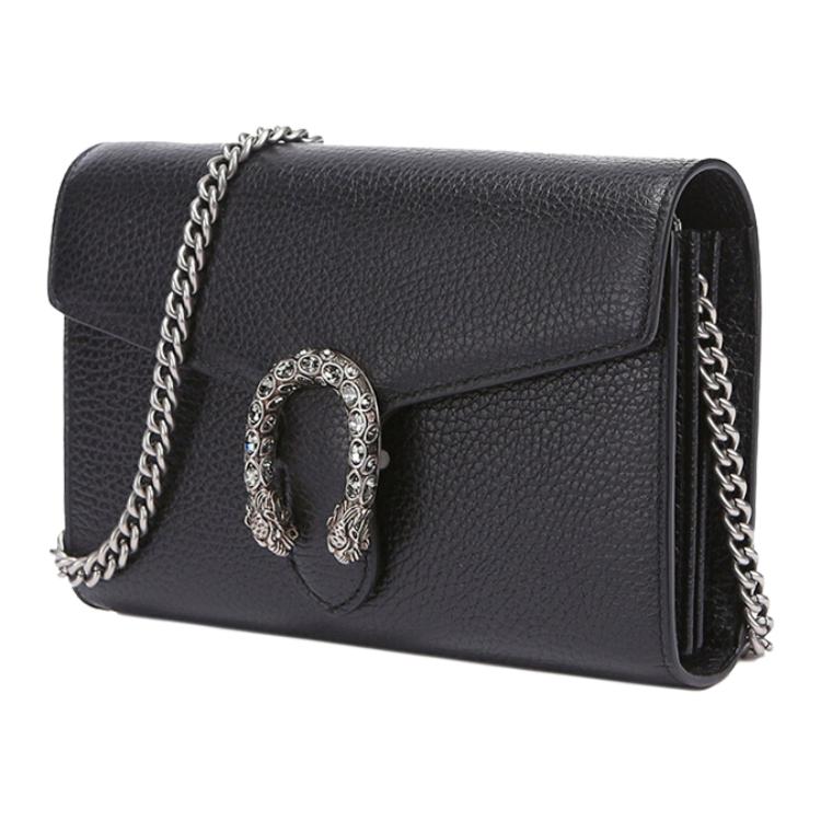 Gucci Dionysus Double Tiger Head Buckle Chain Wallet Crossbody Bag Leather Mini Women Bags Black 401231-CAOGN-8176