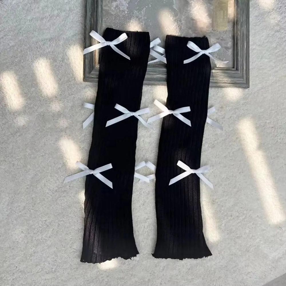Fashion Bow Knot Knitted Leg Warmers 40cm Knitted Texture Foot Cover White Black Thermal Knitted Socks Autumn Winter