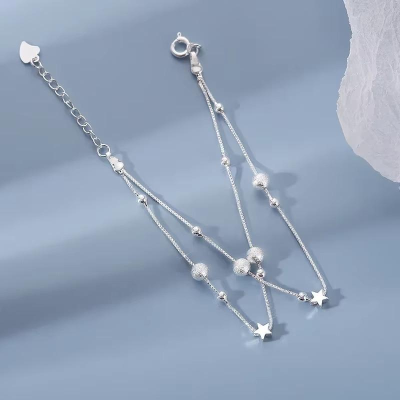 Original 925 Silver Stars Bead Bracelets for Women Korean Adjustable Charm Lucky Bead Bracelet Luxury Party Jewelry