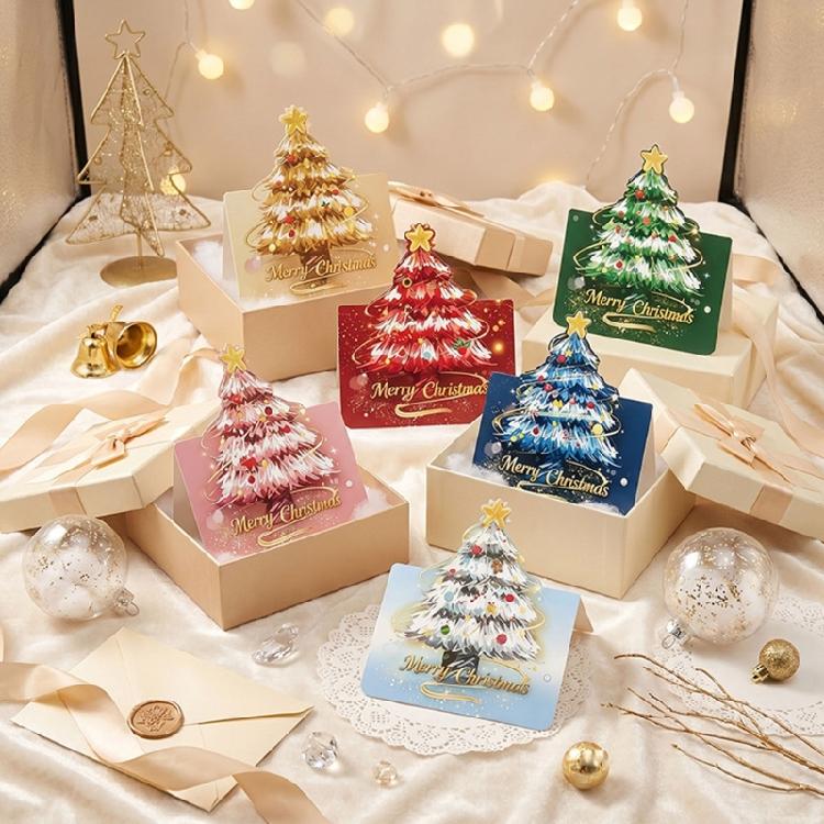 No-Assembly 3D Christmas Greeting Cards, 12 Decorated Tree Cards with Matching Envelopes and Seals for Seasonal Presenting or Mailing