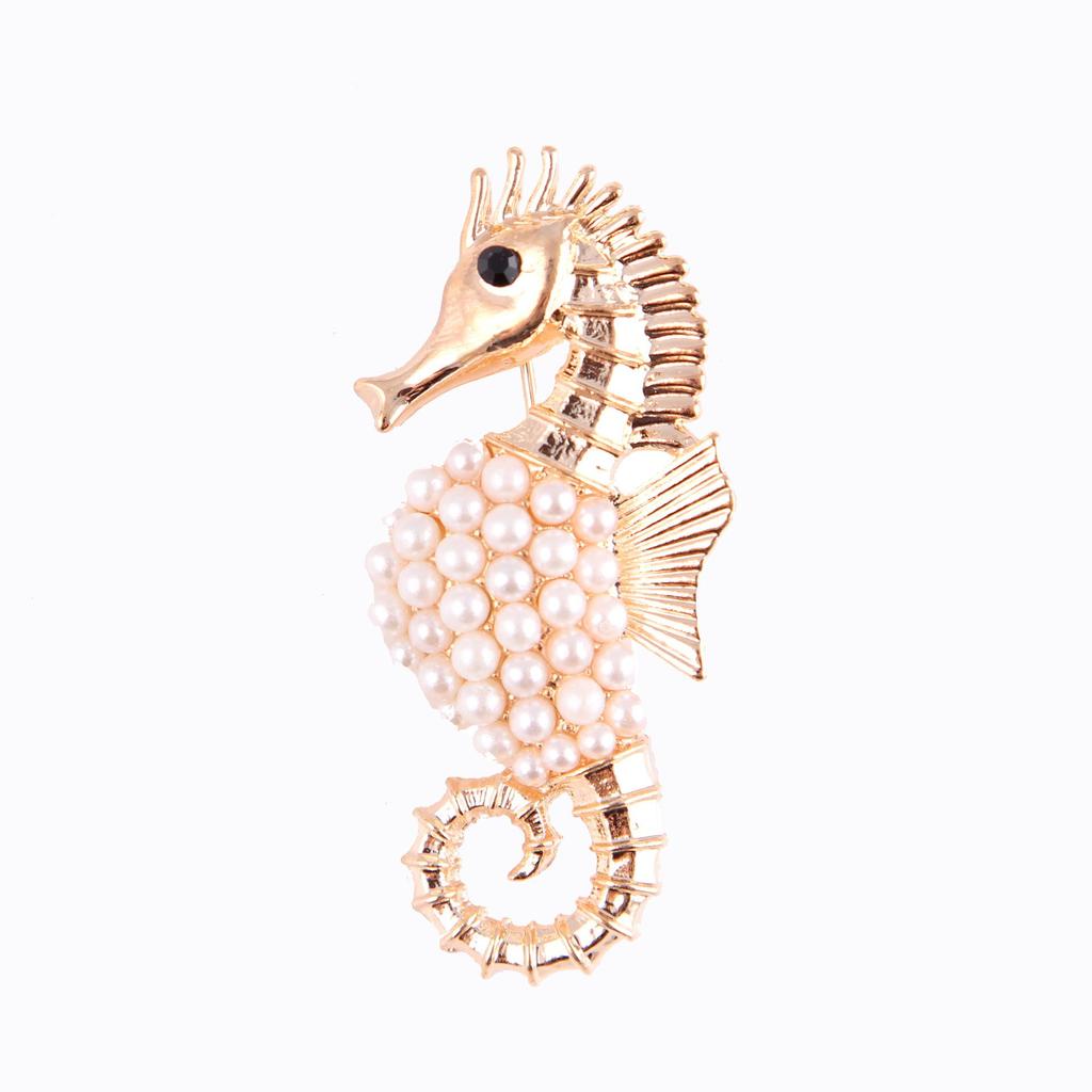 Korean-Style Fashion Seahorse Pearl Brooch - Women's Accessory