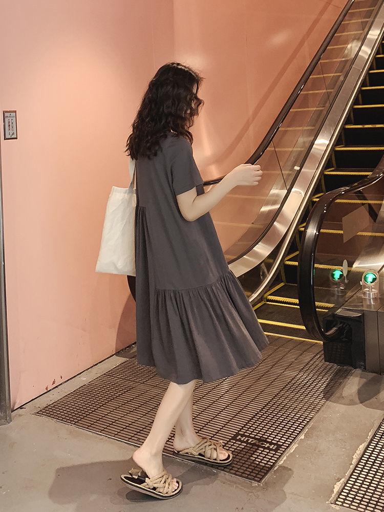 Trendy Maternity Summer Dress: Loose, Irregular Mid-Length, Short Sleeve