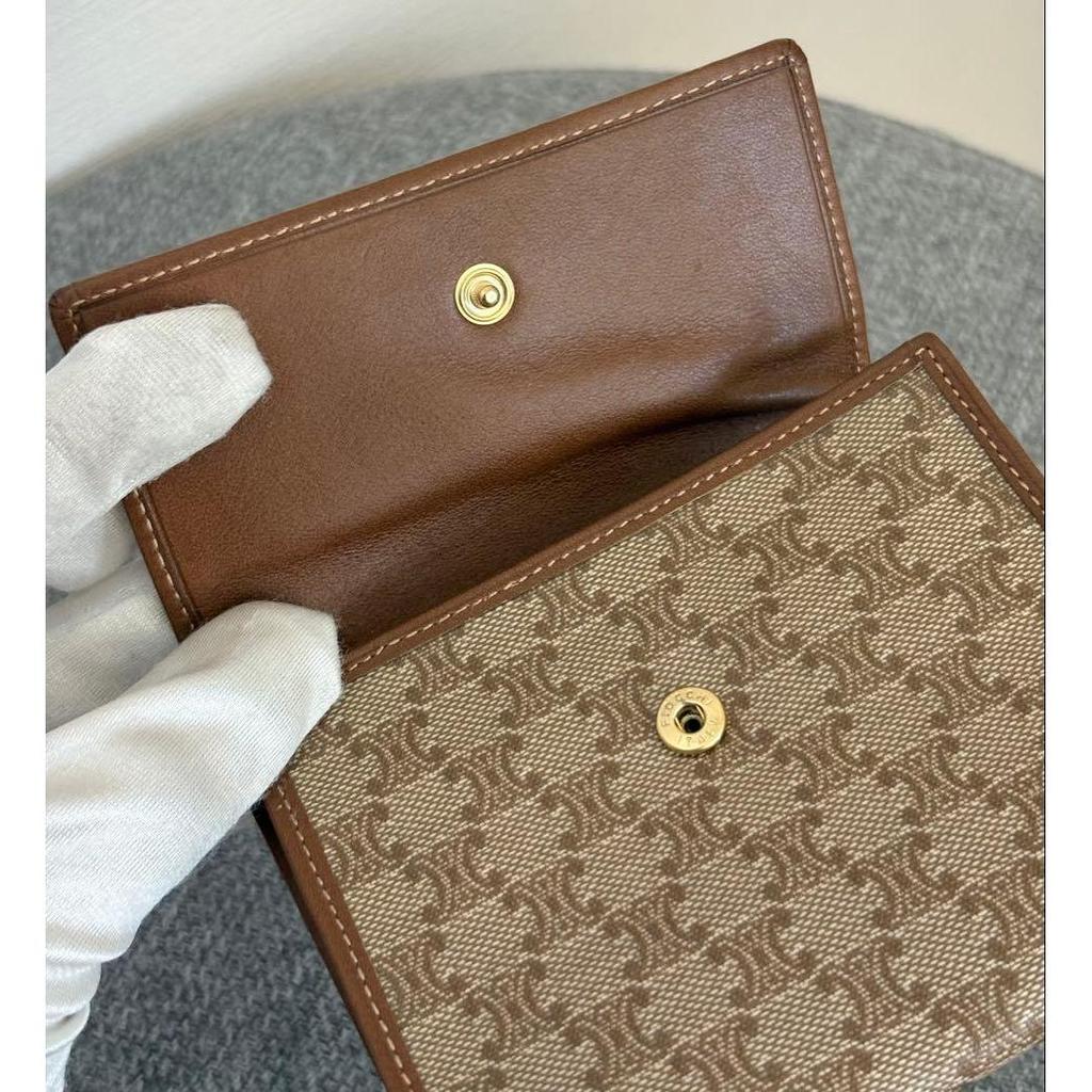 Used Celine Macadam PVC X Leather Beige Trifold Wallet Cw488