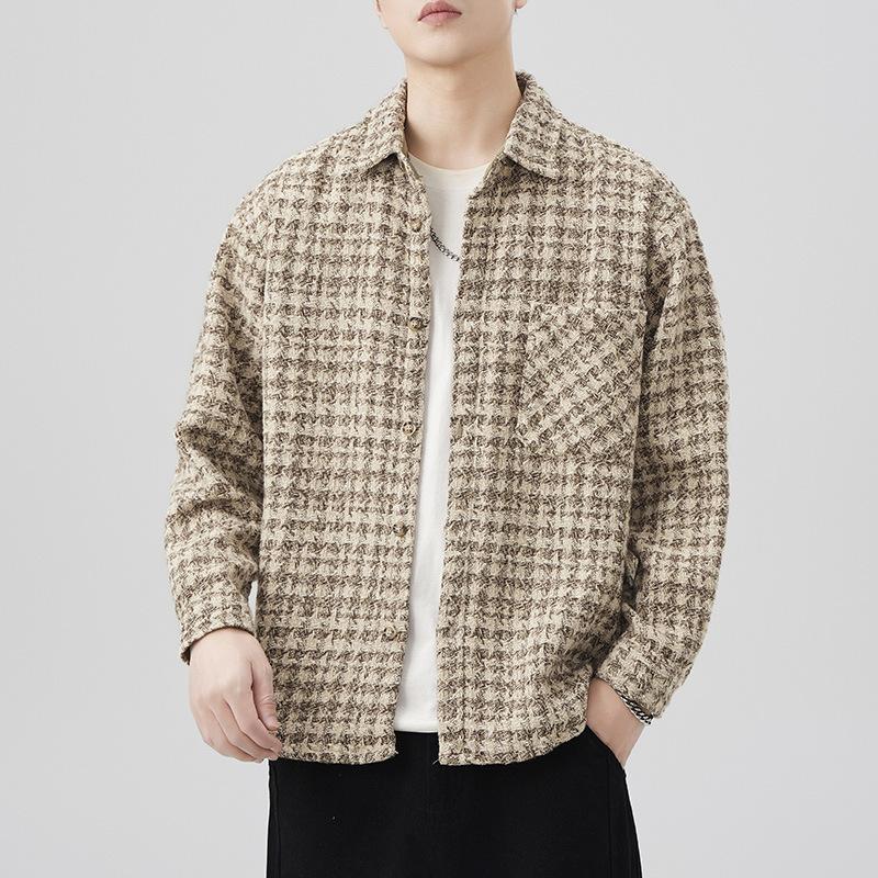 

Весна Новая Японская Ретро Мужская Свободная и Повседневная Рубашка-Куртка в Клетку из Тканого Материала в Стиле Маленького Аромата 4XL