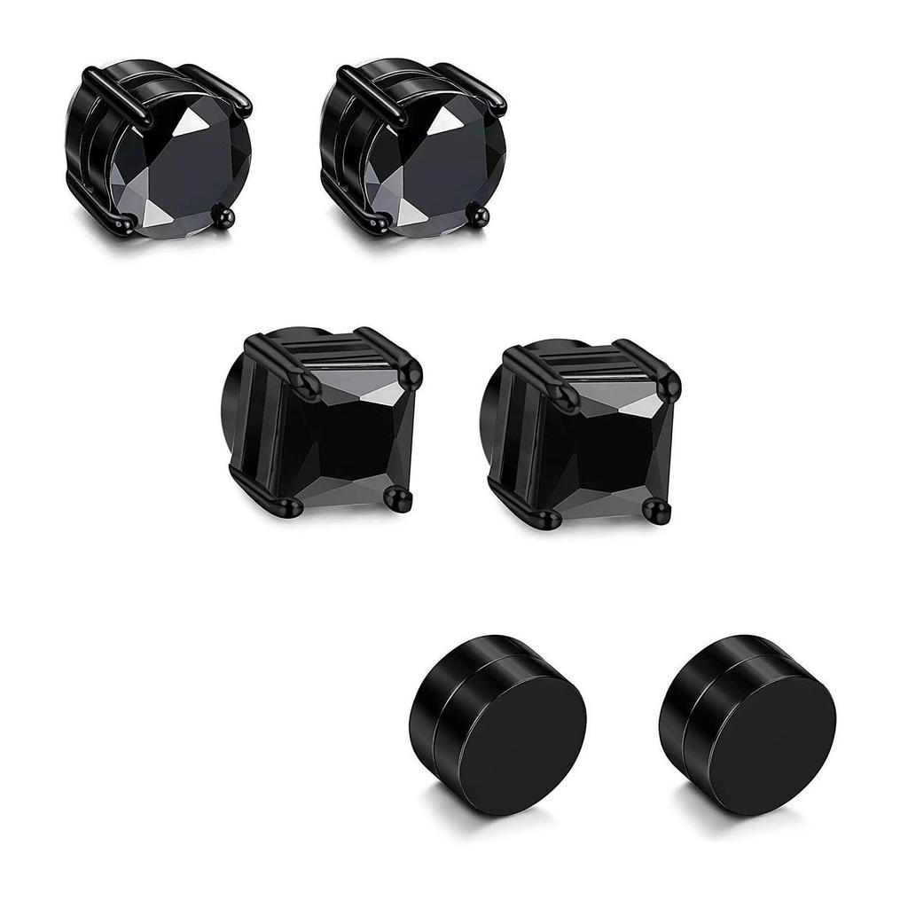 Round Square Cubic Zirconia Stainless Steel No-Piercing Ear Clip Cartilage Earrings