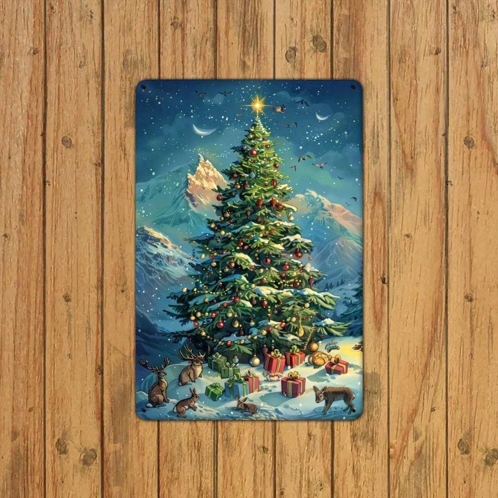 1pc Christmas Tree Metal Tin Sign 8x12 Vintage Holiday Wall Art, Festive Iron Plaque for Home Bedroom Dining Room Bar