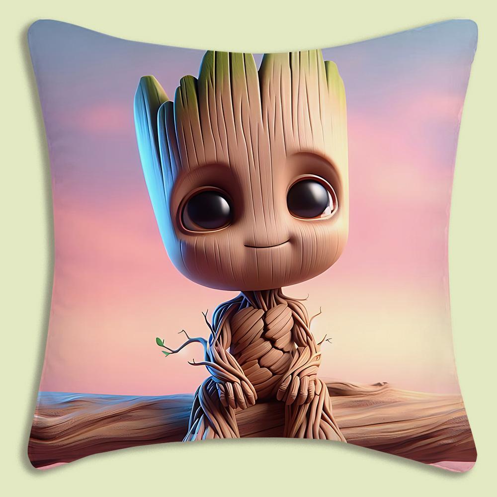 Pillow Covers Cartoon Cute Groots Sofa Decorative Home Double-Sided Printing Short Plush Cute Cushion Cover