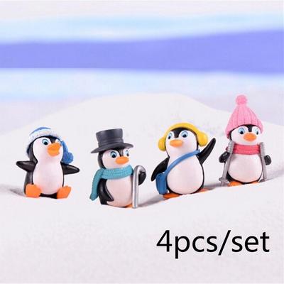 4ks/sada DIY Crafts Mini Zimní Miniaturní figurka tučňáka Vánoční Figurky Pro Pohádkovou Zahradu Trpaslíci Mech Terária Dekorace