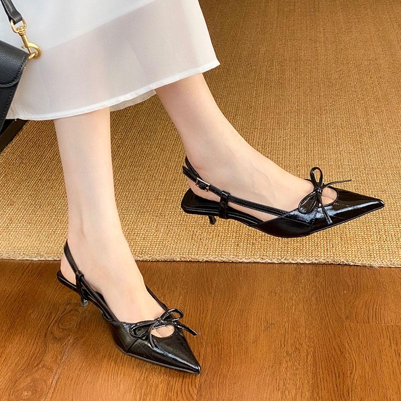 Fashion Pointed Toe Female Low Heel Footwear Pumps Shoes For Women Buckle Strap Fashion Butterfly-Knot Ladies Heeled Shoes Slingbacks