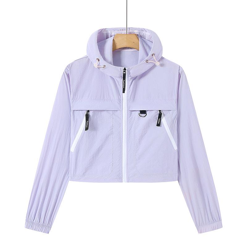 Dámský chladivý, prodyšný, všestranný krátký kabát, Dámské volné, lehké, prodyšné venkovní sluneční oblečení s kapucí