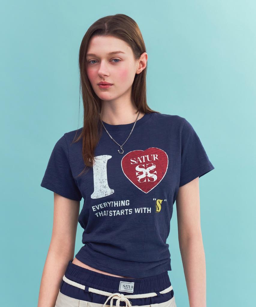 Seteo (W) I Love Slub Short Sleeve T-Shirt Navy