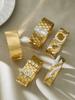 18K Gold Plated Honeycomb Pattern Stainless Steel Wide Bracelet with Zirconia Inlaid - European & American Fashion.