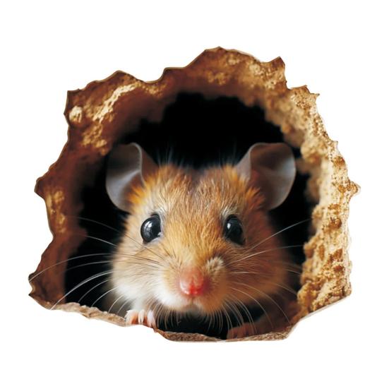Yousheng 3D Mouse Wall Decal Realistic Rat Hole PVC Sticker with 3D Effect for Laptops Cars Furniture Bedroom Wall Decoration