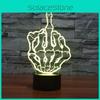 Middle Hand Skull Finger 7 Color Acrylic Led Night Light Touch Decorate Control