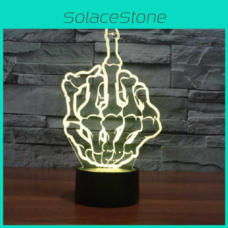 Middle Hand Skull Finger 7 Color Acrylic Led Night Light Touch Decorate Control