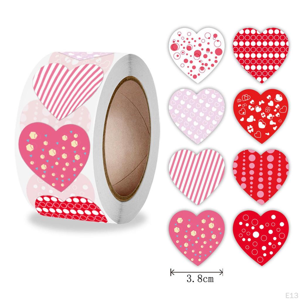 500 Pieces heart Stickers Roll Decoration 8 Patterns labels for Scrapbooking DIY Crafts Theme
