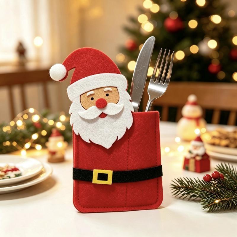 Weihnachtliche Besteckhalter mit niedlichen Cartoon-Tierdesigns für den festlichen Esstisch