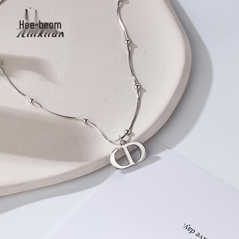 

Ожерелье из стерлингового серебра 925 пробы с буквой CD, цепочкой «змеиная кость» и бусинами - Уникальная английская подвеска для женщин 925 Silver