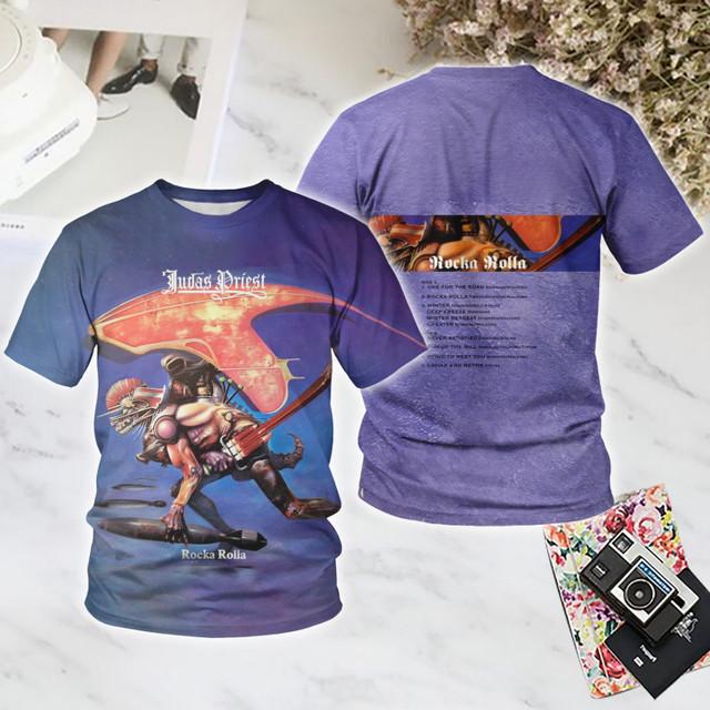 T-shirt Rock Judas Priest Uomo Stampa 3D Uomo Donna Hip Hop Tendenza Manica Corta T-shirt Casual Street Girocollo Maglietta Oversize Y2k Top