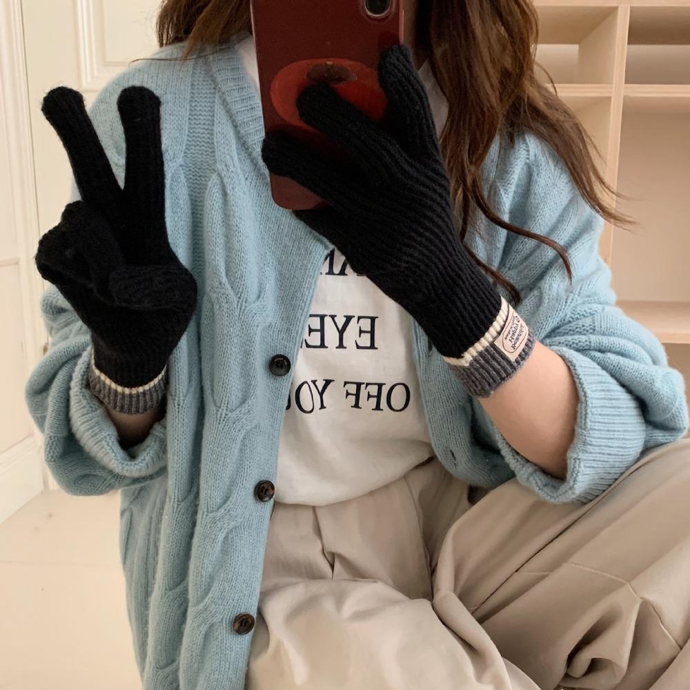Casual Long Finger Gloves Solid Color Touchscreen Winter Gloves Windproof Knitted Gloves Outdoor Riding