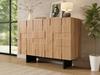 Credenza Moderna Francese con Frontale Strutturato Geometrico, 3 Ante e Ripiani Regolabili, Aspetto Legno Naturale + Nero, 105 × 33.5 × 76 cm.