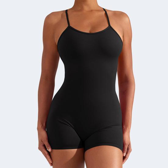 Dámský letní jógový overal s kříženými zády, bez rukávů, s vysokou elasticitou, úzký, měkký, prodyšný, s hlubokým výstřihem do U, odhalující ramena, pouzdrový, plážové šortky