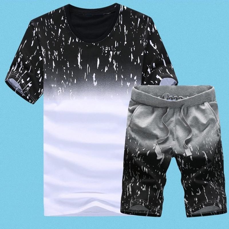 Хлопковый пуловер с короткими рукавами и круглым вырезом с принтом Мужские футболки XXXXL чёрный