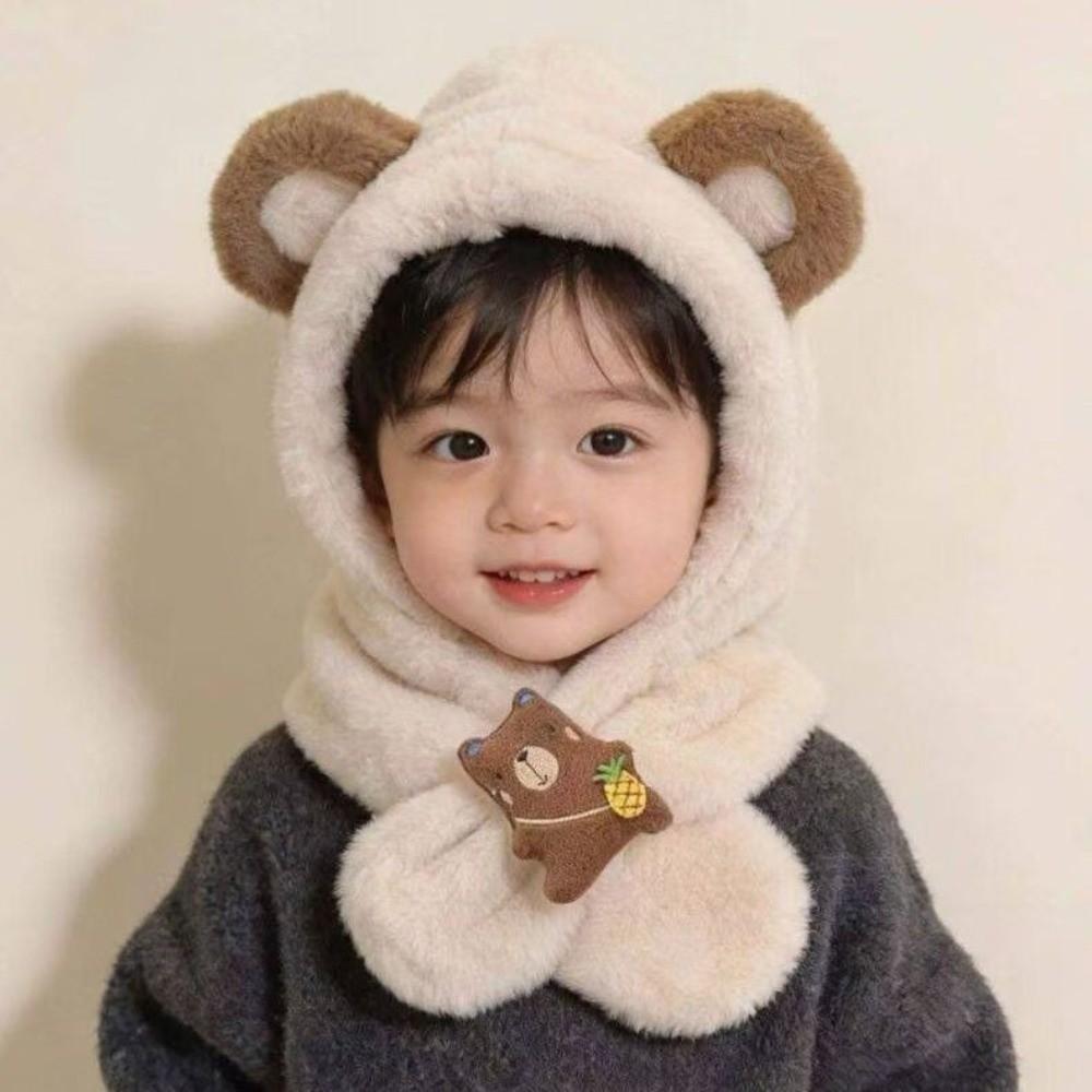 Windproof Kids Hat Hooded Scarf Thermal One-piece Pullover Hat Soft Winter Baby Hat