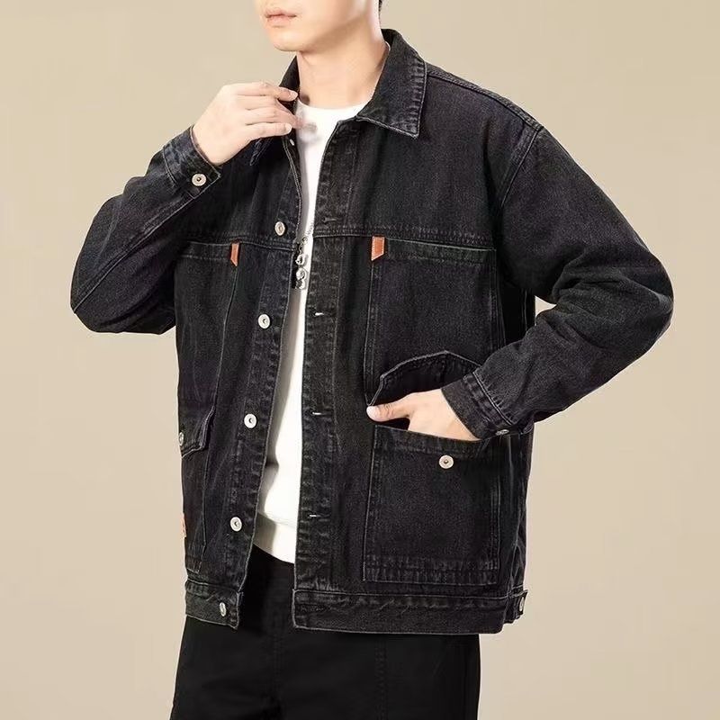 

Мужская куртка Джинсовая куртка с воротником-стойкой Повседневная свободная джинсовая куртка Куртка большого размера XS