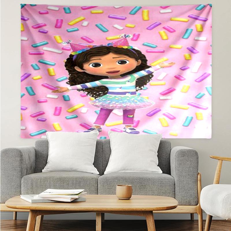 Gabby’s Dollhouse Print Tapestry, Backdrop, Easy Setup, Ideal for Bedroom, Office & Living Room, with Aesthetic Wall Hanging Decor.
