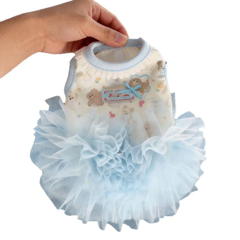 Pet dog clothes cute cartoon print tutu spring summer cat ballet gauze skirt princess style dress