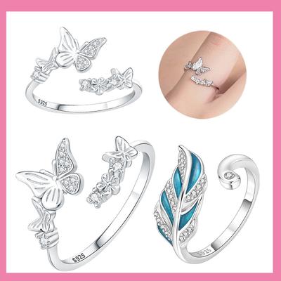 Anillo Abierto de Cobre Jardín Mariposa Florete Plumas Regalo de Aniversario para Mujer Anillos de Compromiso para Mujer Joyería para Hombre