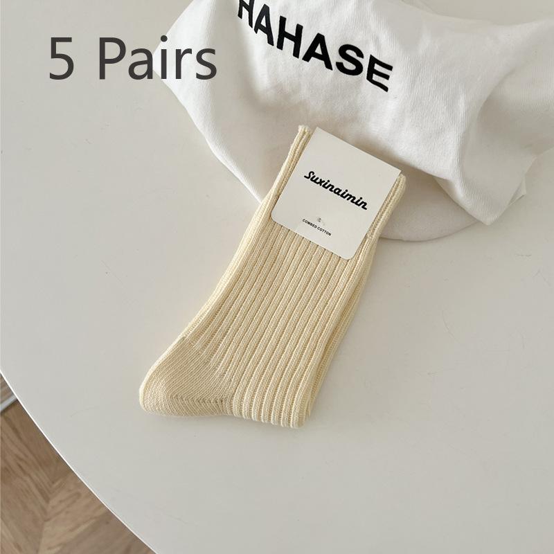 

5 пар женских весенних и осенних универсальных утягивающих носков в вертикальную полоску средней высоты 5 Pairs жёлтый