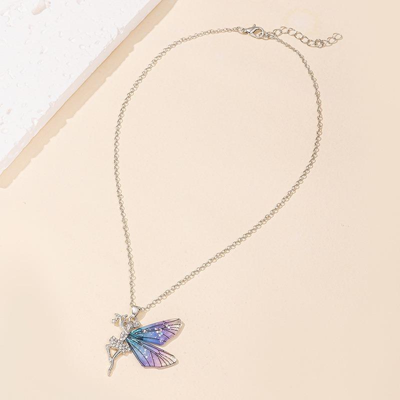 Autumn New Jewelry Diamond Dancing Girl Pendant Fashion Niche Butterfly Wing Necklace