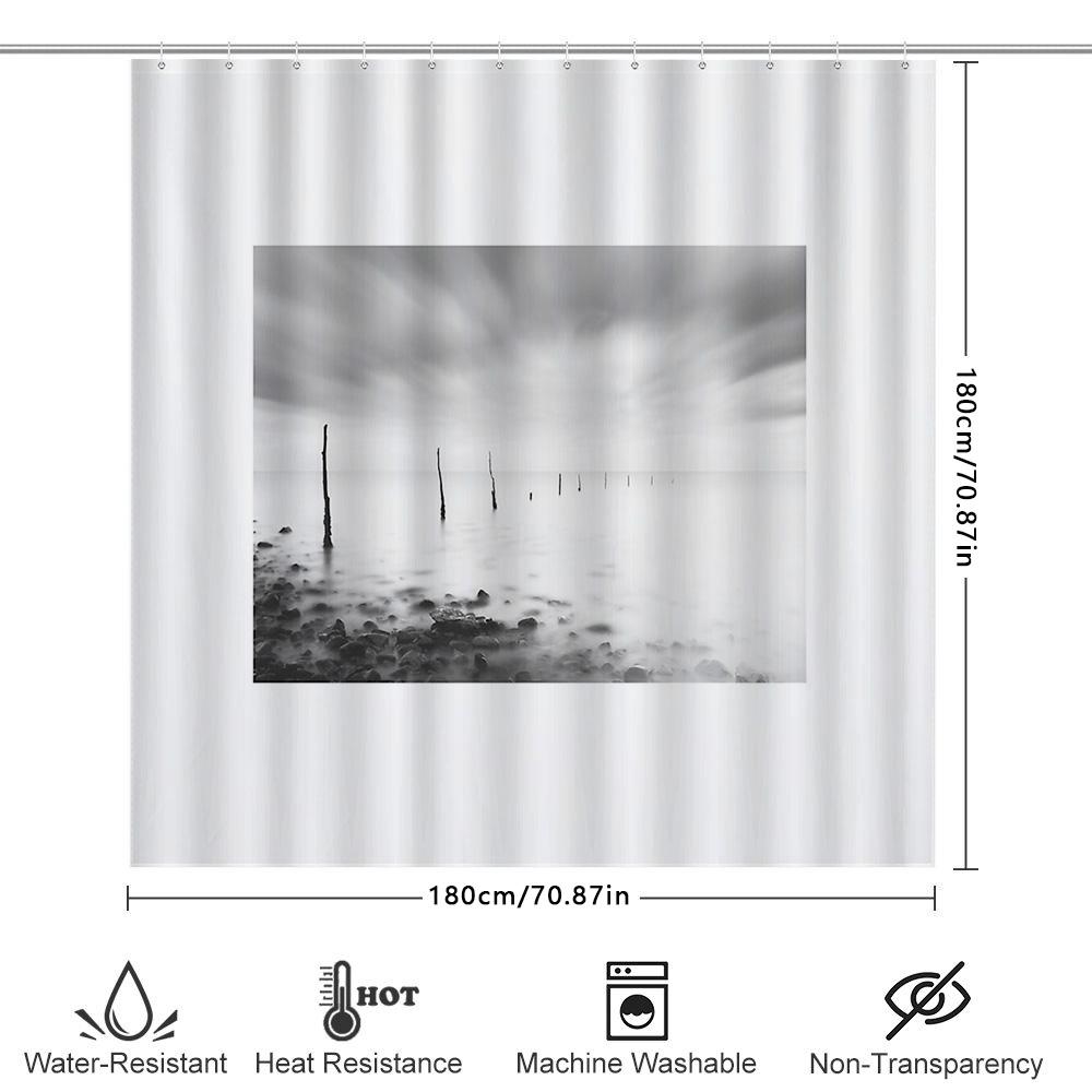 Cortina de Ducha Cascada Blanco Negro Abstracta Moderna Paisaje Bosque Naturaleza Decoración de Baño Tejido Lavable Textil para el Hogar