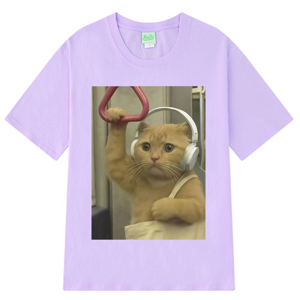 Subway Cat Meme  Funny Kitty Print T-shirt Men Women Fashion Clothing T-shirts Short-sleeved Loose Harajuku Oversized T-shirts