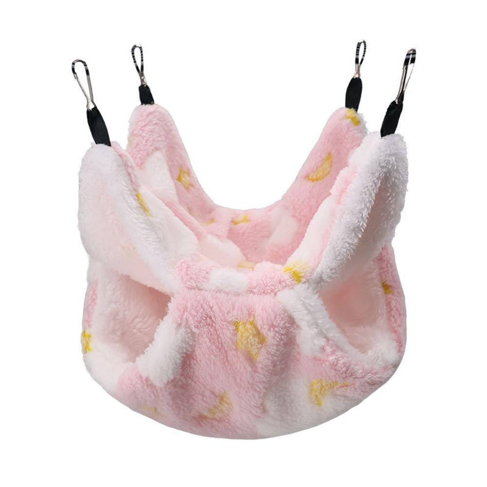 Metal Hooks Small Animal Hammock Double Layer PET Sleeping Pouch Guinea Pig Hammock Cage Use 18*18cm розовый