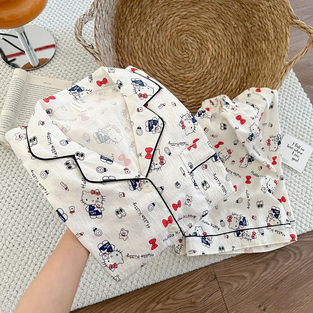 Summer New Pajamas Women's Short-sleeved Shorts Thin Cloud Cotton Cartoon Cute Large Size Korean Version Loungewear