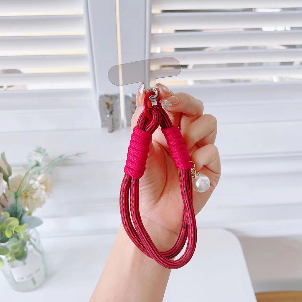 Phone Short Lanyard 30cm Wrist Strap Nylon Pearl Hand Strap with Tether Tab