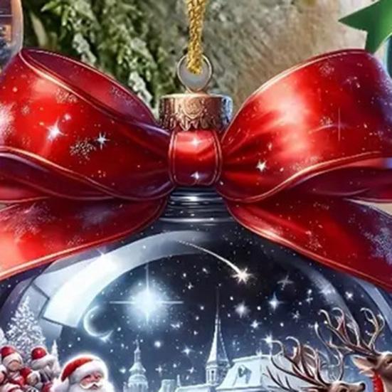 Boules de Noël 2D Ornements à Suspendre Boule en Bois Ornement d'Arbre de Noël avec Scène de Neige pour Décoration de Maison de Vacances d'Hiver Intérieure Extérieure