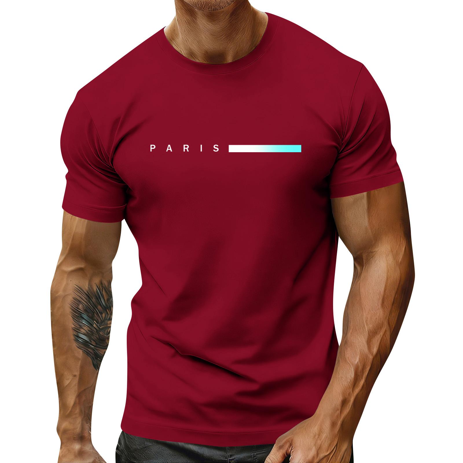 Men s Holiday Print Round Neck Short Sleeve Top Casual Sports Top XL красный 1480₽