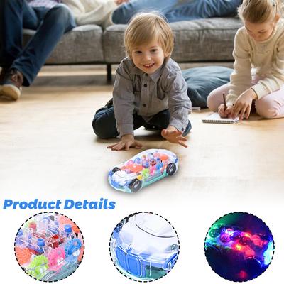 Light Up Transparent Sensory Car Toys, Crash And Walk Toy Cars With Colorful Moving Gears, Music And LED Effects, Fun Automatic Steering Toys