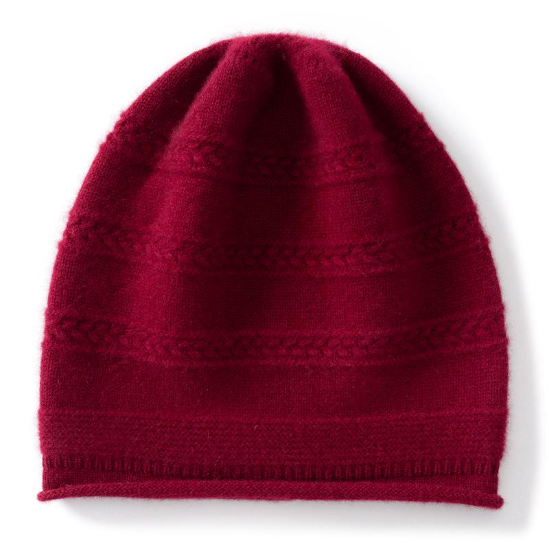 Women's 100% Pure Cashmere Rolled Brim Knitted Hat – New Fashion, Solid Color, Ear Protection, Warm Head Wrap.