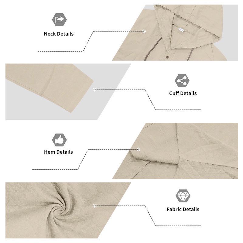 Men's Linen Casual Hooded Shirt & Shorts Set - Breathable, Long-Sleeved, Two-Piece.