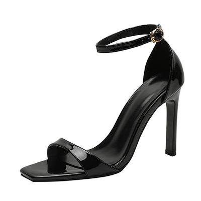 Fashion Liyke Black Patent Leather Cover Strap Designer High Heels Gladiator Sandal Women Summer Fashion Square Open Toe Party Prom Shoe