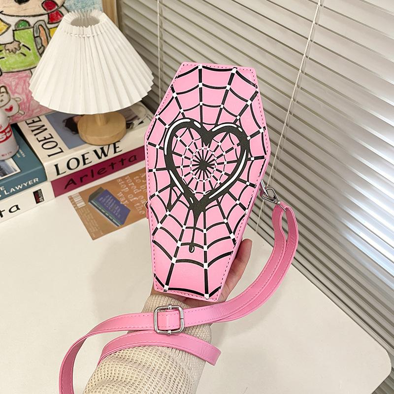 

Personality trend women s bag 2025 new European and American fashion niche design shoulder bag Halloween funny messenger bag pu рожевий