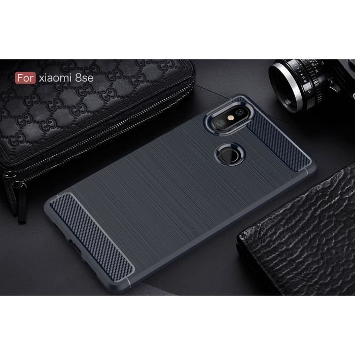 Coque - Xiaomi - Mi 8 SE - Fibre carbone - Antichoc - Souple - Bleu marine
