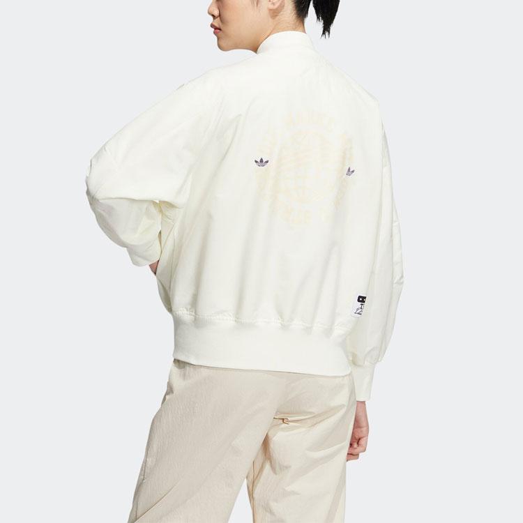 Adidas Originals Trefoil Mc Bomber Embroidered Logo Single-Breasted Pilot Jacket Women Jacket White HS1918